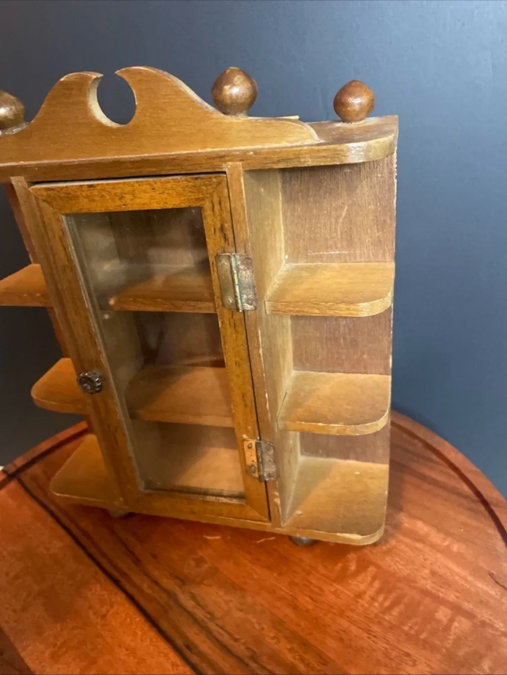 Wooden Mini Display Cabinet with Glass Door - Brown. Vintage.